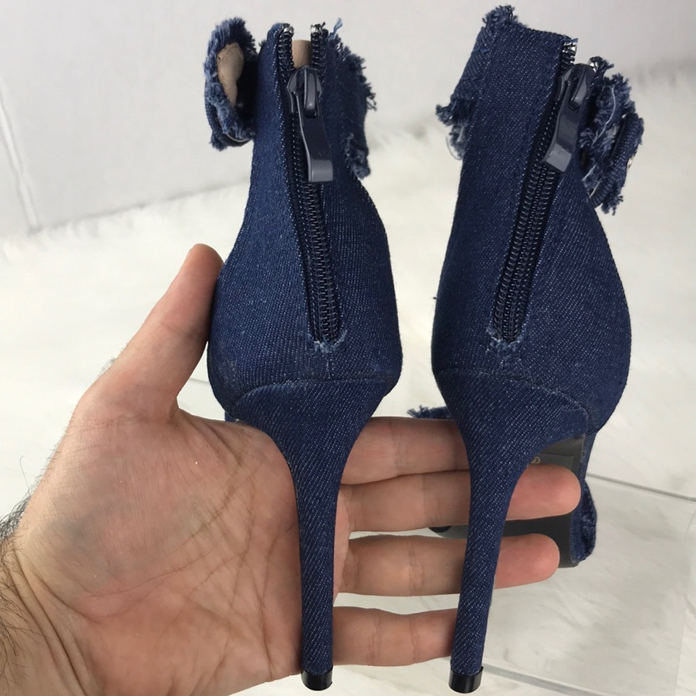 Dark Blue Distressed Denim Stiletto Heels. - Picture 6 of 8